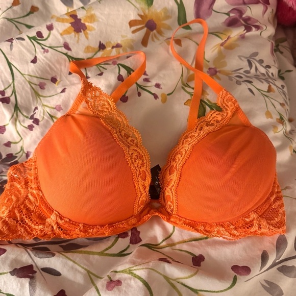 NATORI FEATHERS CONTOUR PLUNGE BRA in Bright Orange Cantaloupe Sz 34B - Picture 2 of 6